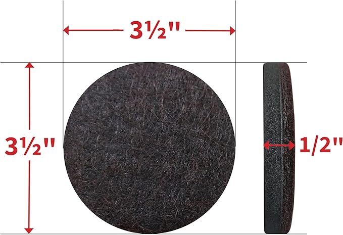 Super Sliders 3-1/2" Medium Round Reusable Felt Furniture Sliders for Hard Surfaces, Anti-Slip Protective Furniture Moving Pads for Beds, Sofas, Dressers, Set of 4, Brown