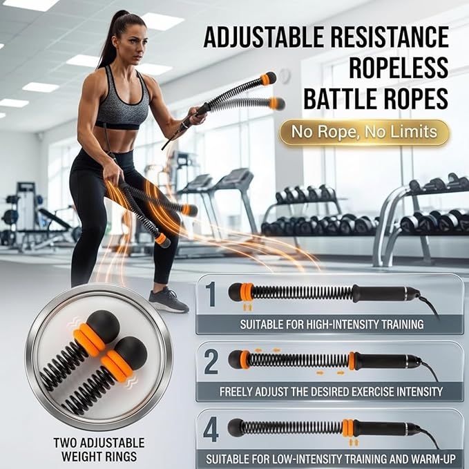 Portable Cordless Battle Ropes (Adjustable Weights) – Ropeless Weighted Exercise Equipment for Home Gym with Storage Bag | Low-Impact Workout, Strength & HIIT Training for Men & Women