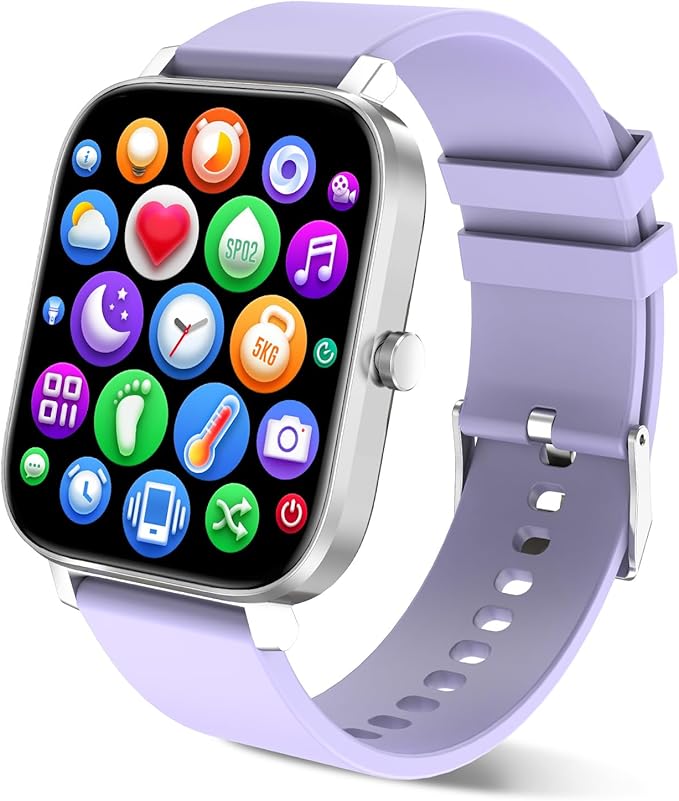 Smart Watch for Men Women Compatible with iPhone Samsung Android Phone 1.69 inch Full Touch Screen IP68 Waterproof Bluetooh Fitness Tracker Heart Rate/Sleep Monitor (Purple)