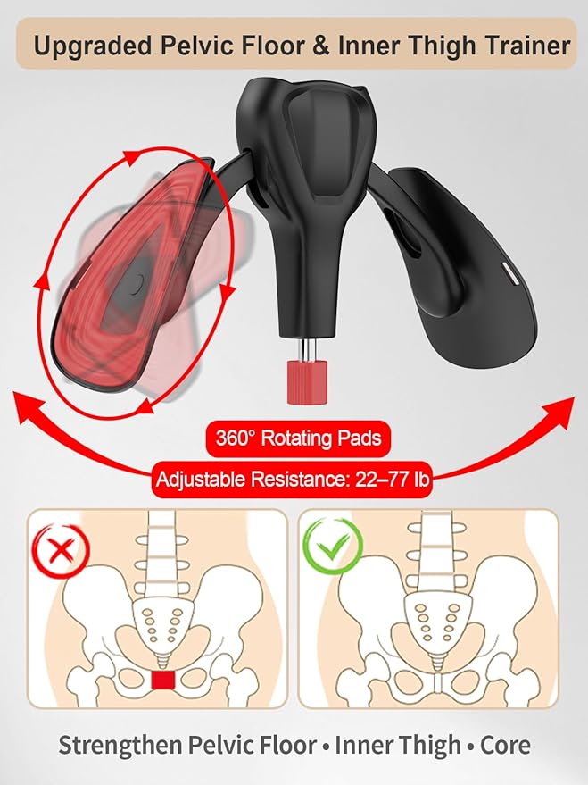Pelvic Floor Exercise Devices 77 lb Adjustable Kegel Inner Thigh Exerciser and Hip Trainer Workout Equipment for Home Postpartum Recovery Women Men, with Band