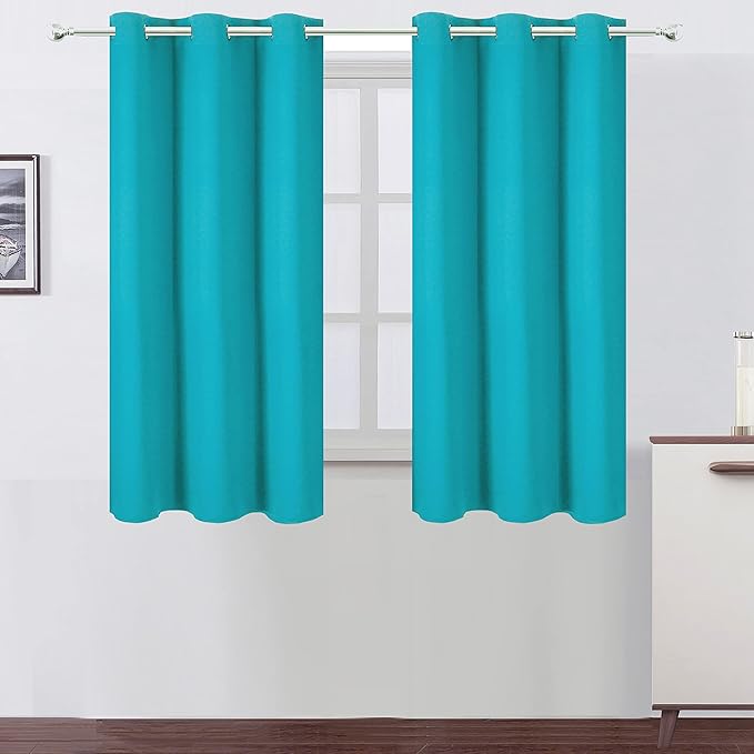 LEMOMO Teal Blackout Curtains 34 x 54 Inch Length/Set of 2 Curtain Panels/Thermal Insulated Room Darkening Blackout Curtains for Bedroom
