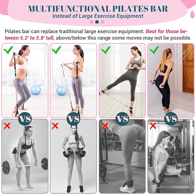 COFOF Pilates Bar Kit with Resistance Bands, Multifunctional Yoga Pilates Bar with Heavy-Duty Metal Adjustment Buckle, Portable Home Gym Pilates Resistance Bar Kit for Women Full Body Workouts