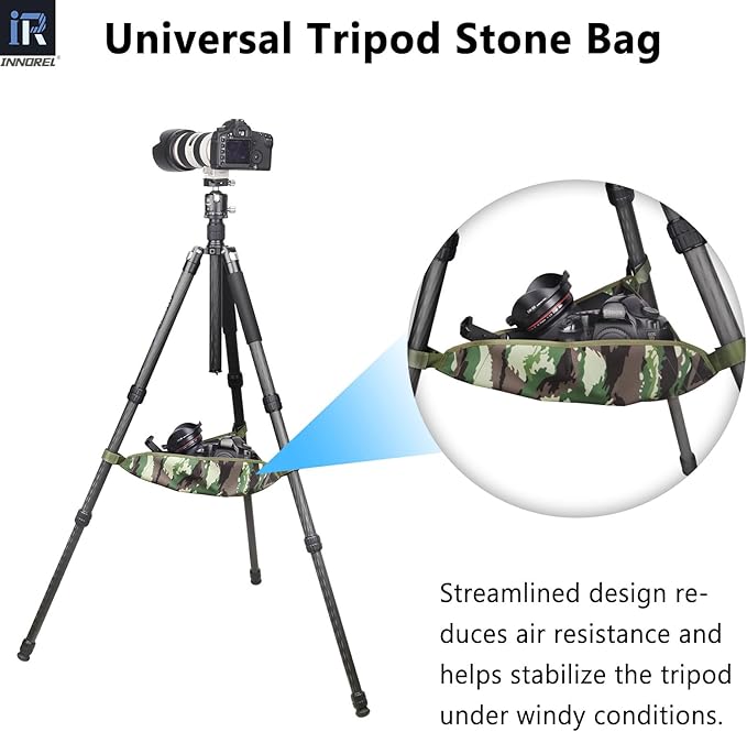 INNOREL TSB-40L Weight Bag Tripod Stone Waterproof Sand Bag for Universal Lightweight Travel Tripod Professional Camera Equipment Storage,Astrophotography Paintings,Load 33lb/15kg(Green Camouflage)