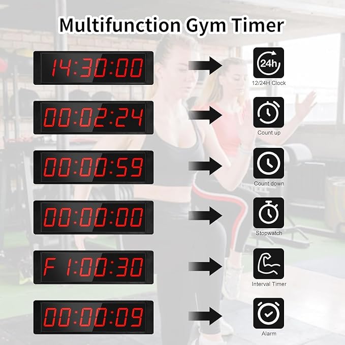 Gym Timer Portable Gym Clock with Start/Stop Button,Interval Timers Stopwatch Countdown Timer Remote Control, 12/24H Digital Wall Clock for Home Gym
