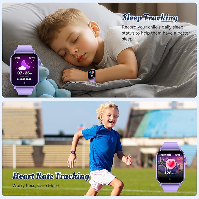 Smart Watch for Kids, 12 Puzzle Games HD Touch Screen Watches, Step Counter, Heart Rate/Sleep Monitor, Flashlight, Music Player,12/24 hr Educational Toys Birthday Gifts for Girls Ages 6-12 (Purple)