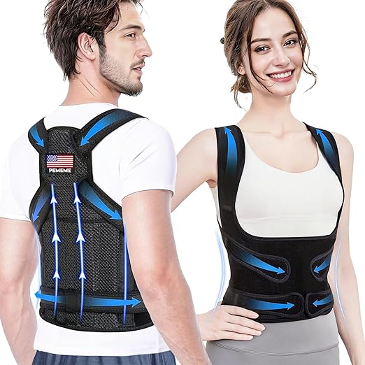 Posture Corrector for Women and Men - Adjustable Back Brace for Pain Relief - Enhances Posture and Provides Lumbar Support - Upper and Lower Back Straightener - Breathable Back Support (Black, Large)