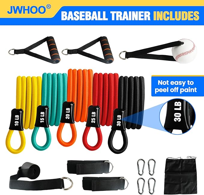 Baseball Bands, 16 Pcs, Highly Elastic & Durable Arm Bands, Resistance Trainer with Interchangeable Grips, Ideal for Training, Warm-Ups & Learning