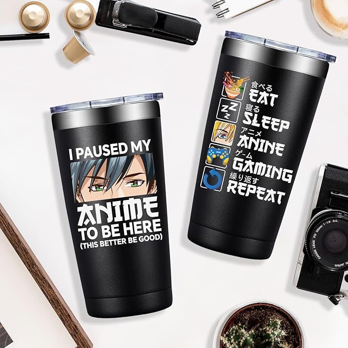 Anime Gifts for Men, Women - Kawaii Christmas, Birthday Gifts for Japanese Animation Fans, Lovers - I Paused My Anime to Be Here Tumbler Cup 20 oz