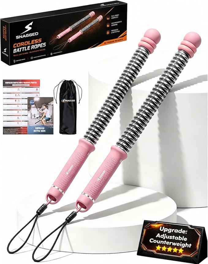 Ropeless Cordless Portable Battle Ropes for Home Gym,Adjustable Weight Z-Rope,Workout Equipment Weighted,Exercise Strength Training,No Endless Jump Rooes,Fitness Working Flex Springs Sticks(Pink)