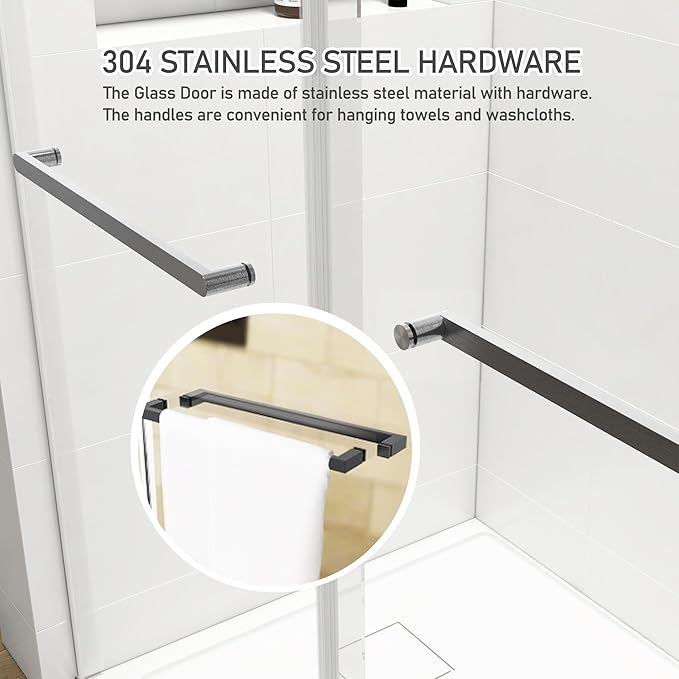 56-60" W x 76" H Shower Door,Frameless Shower Door,Double Sliding Glass Shower Door with 3/8" (10mm) Clear SGCC Tempered Glass, Roller Disc System (Brushed Nickel, 60" Wx76 H-Double Sliding)