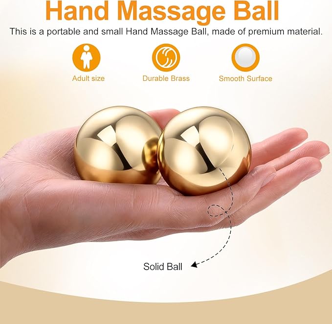 2Pcs Brass Exercise Ball 1.5 Inch Golden Solid Copper Metal Baoding Balls for Hand Therapy Stress Relief, Chinese Kung Fu Massage Acupressure Tool