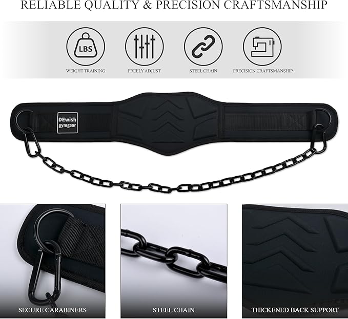 35" Heavy Duty Dip Belt with 36 IN Steel Chain for Added Weight Training, Chin Ups, Pull Ups, Tricep Dips And More