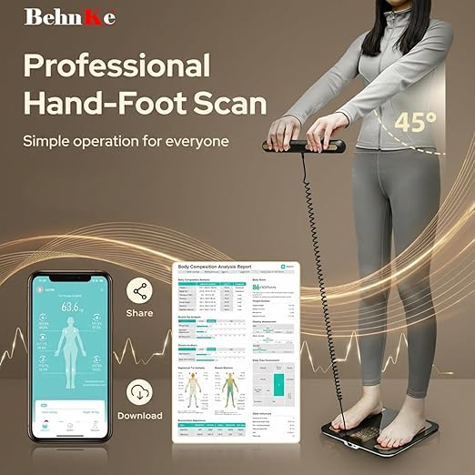 Behnke Pro Max Smart Body Scale with 8 Electrodes – Body Composition Scale with 28 Metrics, Weight, BMI, Body Fat, Muscle Mass, Visceral Fat, BMR, Bluetooth App