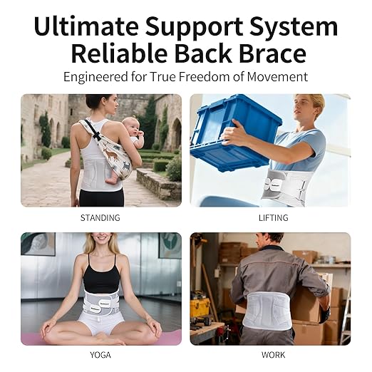 Lower Back Brace for Women Men, Adjustable Lumbar Support with 3D Pad, Breathable Ergonomic Support Belt with Metal Stays for Work, Lifting, Drive, Grey,Size S,Waist 27"-31"