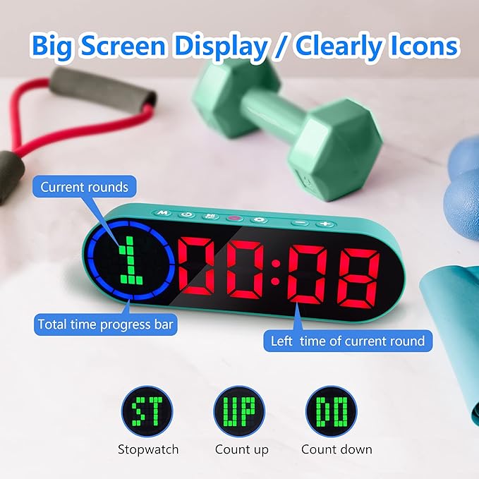 LUCORB Portable Gym Timer for Home Gym Interval Timer for Workout with Time Progress Bar/Rounds, Workout Clock for Boxing HIIT Tabata Emom Fitness Rechargeable Battery Powered…