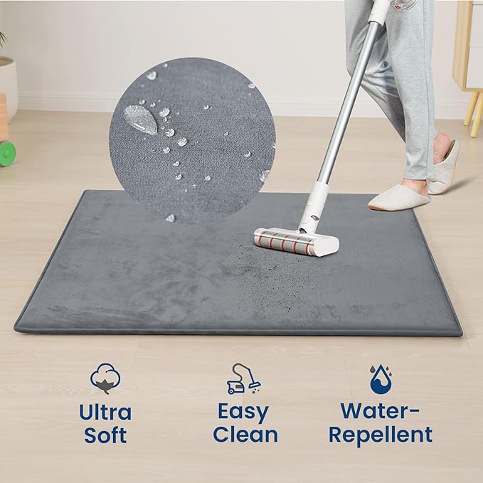 Extra Large 79"×158" Baby Play Mat for Floor,1.3" Thick Elasti Foam Playroom Mat for Toddler,Infant,Kids,Ultra Soft Velvet Classroom Rug,Non Slip Backing Safe for Crawling&Tummy Time（Dark Grey）