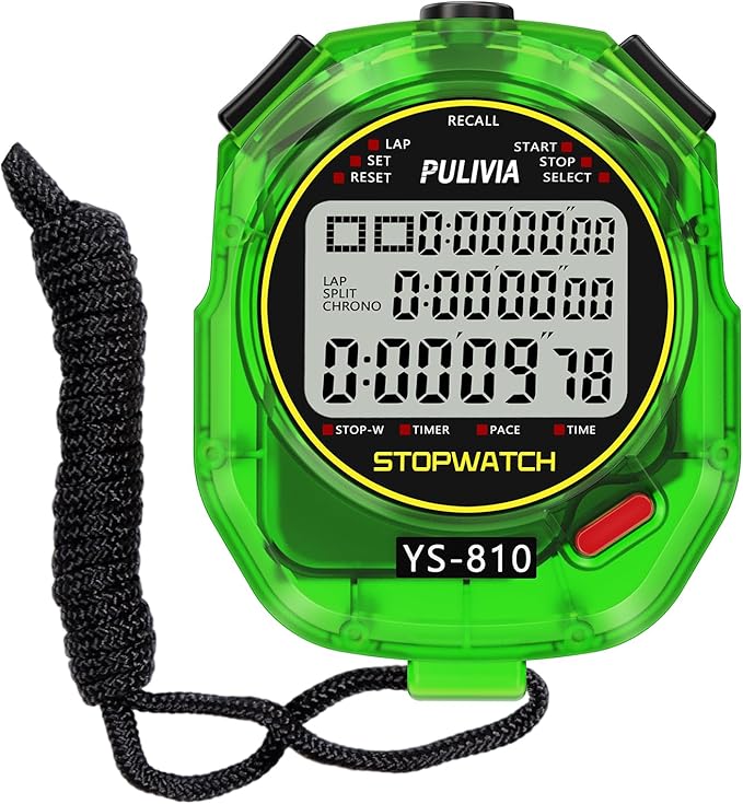 Stopwatch Timer 10 Splits/Laps Digital Stop Watch for Sports, Countdown Alarm Clock Date Memory Recall Large Display, Stopwatch for Coaches PE-Teacher Referee, Green