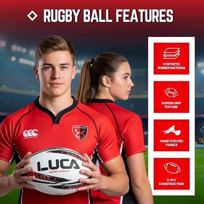 LUCA Rugby Ball Youth and Adult Sizes 3, 4 & 5 - Hand Stitched Super Grip Training Ball - Durable 3-Ply Waterproof Surface for College & Club Practice