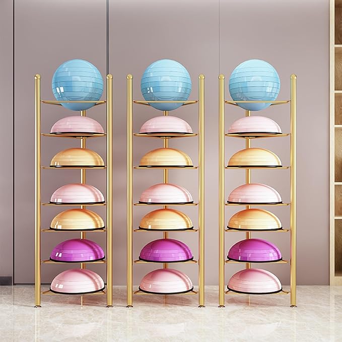 Exercise Half Balance Ball Storage Rack - Home Gym Workout Equipment 3/5/6/7 Tier Floor Stand Storage Organizer for Bosu Slam Bowling Medicine Balls(Black,5 Layer - 51jin)