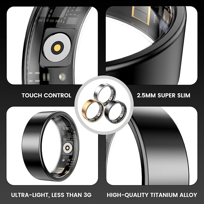 Smart Ring Health Tracker, Sleep&Exercise Monitor Heart Rate,Blood Oxygen,Fitness Trackers for Man&Women -Long Lasting Batteries,Waterproof Sleep Tracking Wearable (Rose Gold, 12)