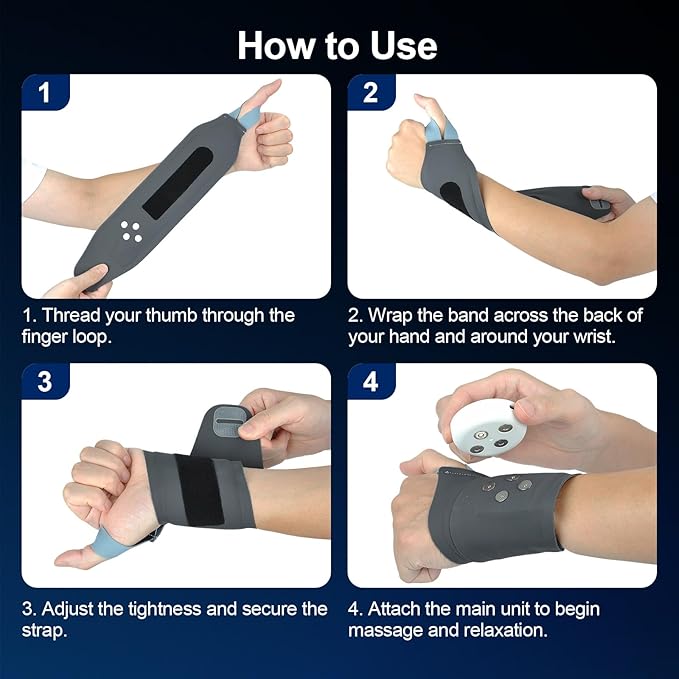 Cordless Wrist Heating Pad with Pulse Massage, 3-Temperature & 19 Modes for Hand & Wrist Pain Relief, Electric Heat Wrap Soothes Sore Muscles from Typing, Gaming, Sports & Daily Use, Fits Both Hands