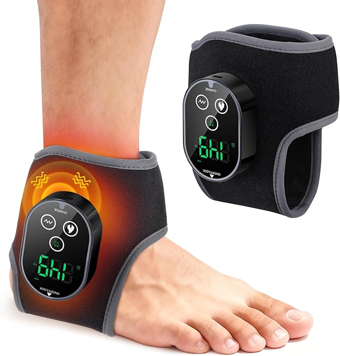 Cordless Ankle Heating Pad, Foot and Ankle Massager for Pain Relief, Rechargeable Heated Ankle Wrap with 4 Heats, 2 Vibrations, 3 Timers (Black)