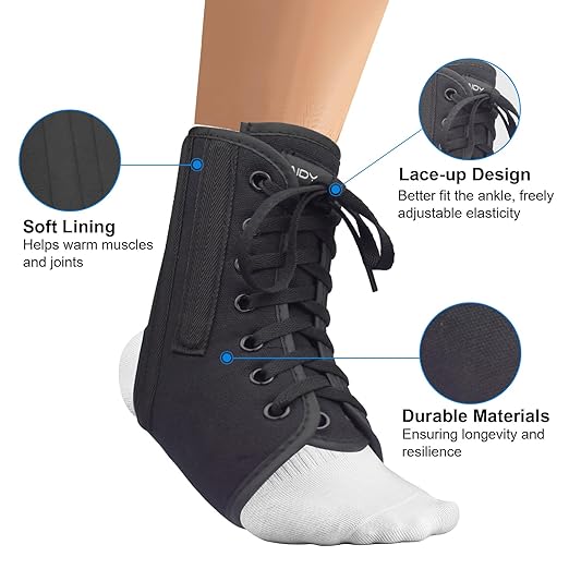 AIDY-PRO Lace Up Ankle Brace with Metal Side Stabilizers, Adjustable Lace-Up Ankle Braces for Men and Women Sprained Foot Support Brace for Posterior Tibial Tendonitis Achilles Tendon Injury S
