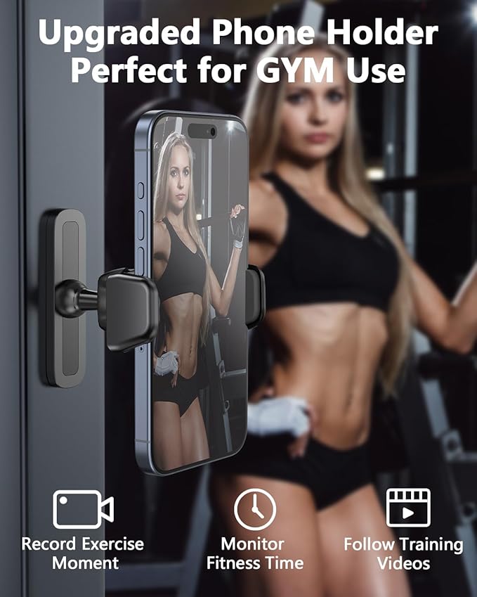 Gym Magnetic Phone Holder, 360° Adjustable Magnetic Phone Mount for Gym Attach to Metal Surface, Fitness Equipment Accessories for HIIT Timers Home Gym and Golf Cart