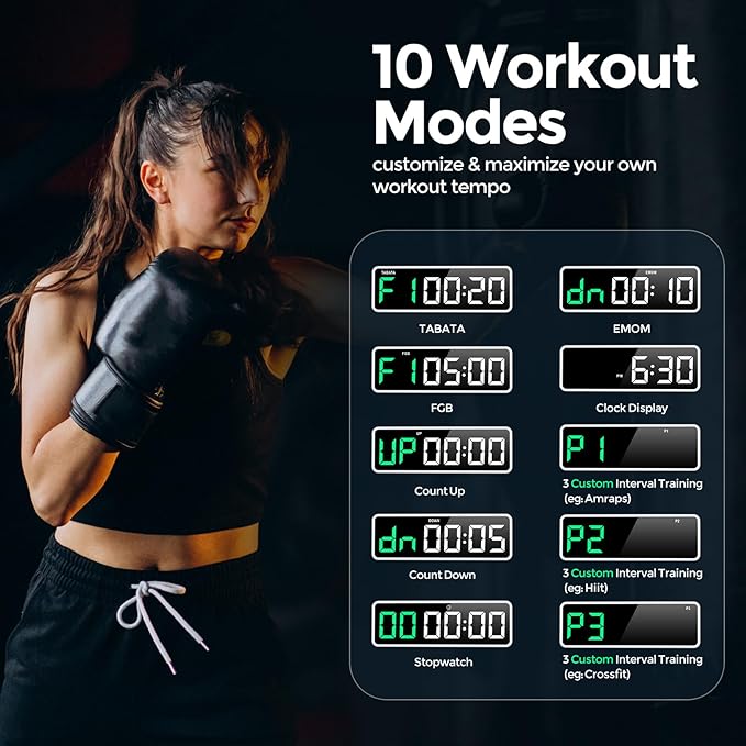 REACHER Portable Gym Timer Clock for Home Garage, Countdown/UP, Stopwatch, Workout Interval Timer with Powerful Battery, Strong Magnet, Adjustable Volume, Digital Fitness Crossfit Boxing HIIT