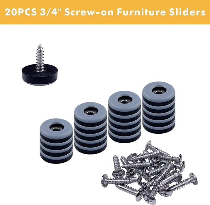 20PCS 3/4" Furniture Sliders, Chair Leg Floor Protectors for Carpeted & Hardwood Floors, Furniture Pads Protectors for Wooden Furniture Feet Legs, Table Sofa Cabinet