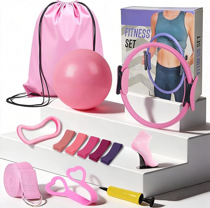 Uluck 13 PCS Pilates Kit for Women,Pilates Kit for Home Workouts, Pilates Equipment Ring and Ball Set, Home Pilates Workout Kit, Pilates Starter Kit for Women at Gym Studio Travel