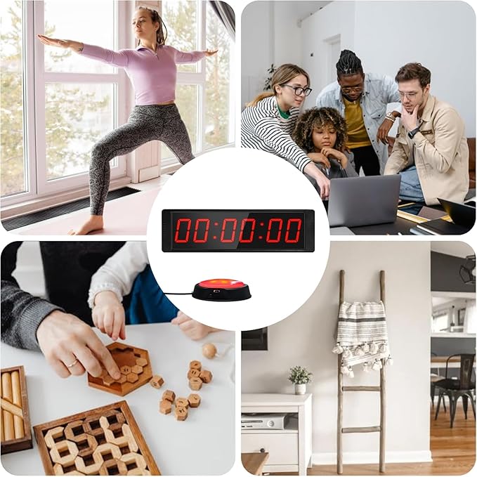 Gym Timer Portable Gym Clock with Start/Stop Button,Interval Timers Stopwatch Countdown Timer Remote Control, 12/24H Digital Wall Clock for Home Gym
