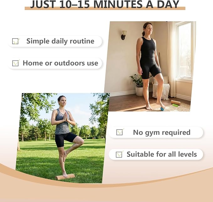 Cork Balance Board, 4-in-1 Foot & Ankle Strengthener Kit with Massage Roller & Ball, Toe Resistance Bands, Storage Bag, Exercise Guide & Training Log for Mobility & Plantar Fasciitis Care