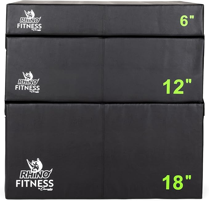 Champion Sports Foam Plyometric Box Set with 6", 12", and 18" Included - Durable Jump Boxes for Training with Handles, Hook and Loop Flaps - Stackable Cross Traning Plyo Box, Jumps for Gym