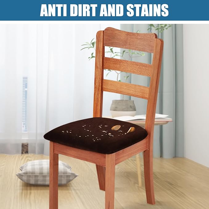 Smiry Velvet Seat Covers for Dining Room Chair Set of 4, Stretch Fit Removable Washable Chair Seat Cushion Protector Slipcovers with Ties, Coffee
