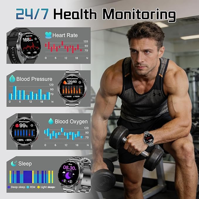 Smart Watches for Men(Answer/Make Calls), 1.52" HD Screen Mens Smart Watch with 1000mAh Heavy Duty, 100+ Sports Modes Fitness Tracker Watch, Sleep & Health Monitoring for Android /iPhone (Black)