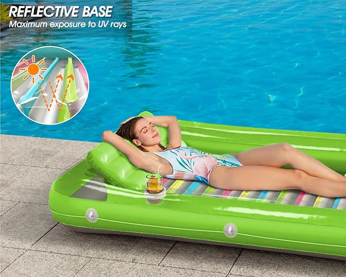 Inflatable Tanning Pool Lounger Float - Jasonwell 4 in 1 Sun Tan Tub Sunbathing Pool Lounge Raft Floatie Toys Water Filled Tanning Bed Mat Pad for Adult Blow Up Kiddie Pool Kids Ball Pit