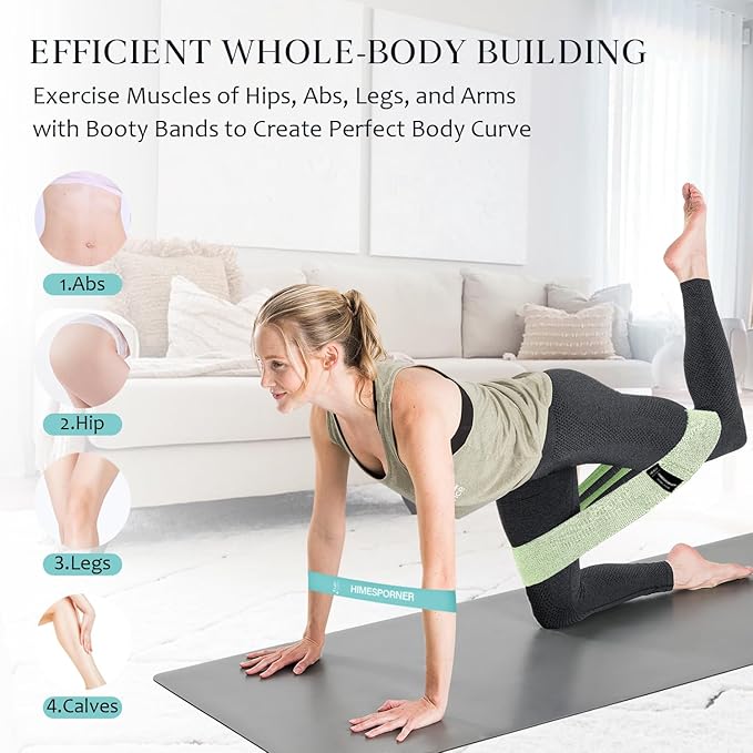 HIMESPORNER Wide Fabric Resistance Bands for Working Out, 3 Level Non-Slip Exercise Booty Bands for Women & Men Leg and Glutes with Hair Ties and Tape Measure - for Home Gym Workout, Yoga, Pilates