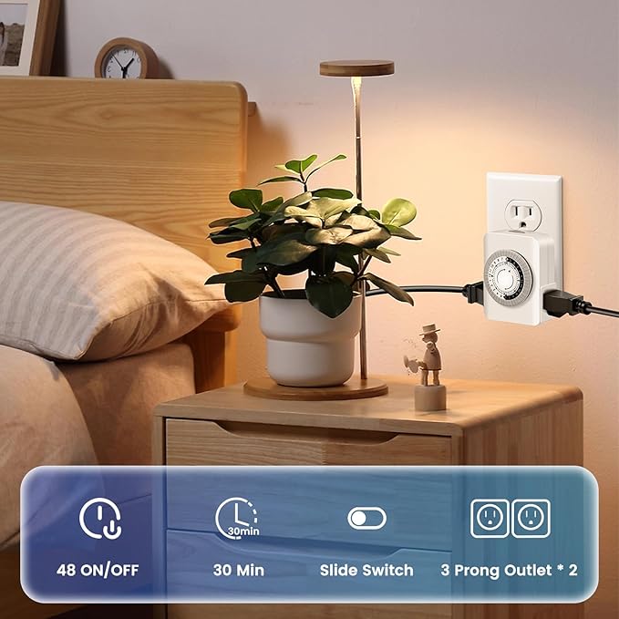 Outlet Timer,Timers for Electrical Outlets Indoor with 3-Prong Dual Outlet,24-Hour 30 Minute Daily On/Off Cycle, Plug-in Mechanical Timers for Christmas Lights, Lamps, Grow Light (3-Pack)