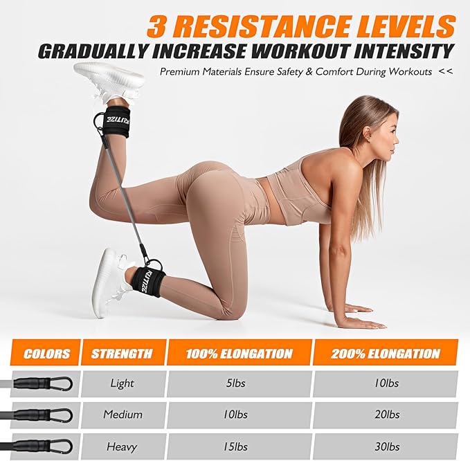 KUTIZE Ankle Resistance Bands with Cuffs for Women & Men - 3-Level Adjustable Leg & Glute Workout Equipment, Portable Home Gym Exercise Bands for Kickbacks, Hip Thrusts, Yoga, Strength Training