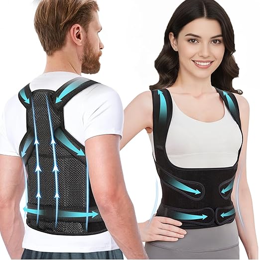 Posture Corrector for Women & Men – Adjustable Back Brace with Full Back Support, Shoulder Straightener for Spine Alignment, Scoliosis, Hunchback & Back Pain Relief (Black, Medium)