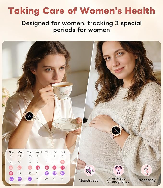 Smart Watch for Women Diamond, Bluetooth Calls, 1.32-inch HD Screen Round Fitness Tracker with Menstrual Cycle/Sleep/Heart Rate Monitor, 100+ Sports Mode, Android/iOS Phone, Rose Pink