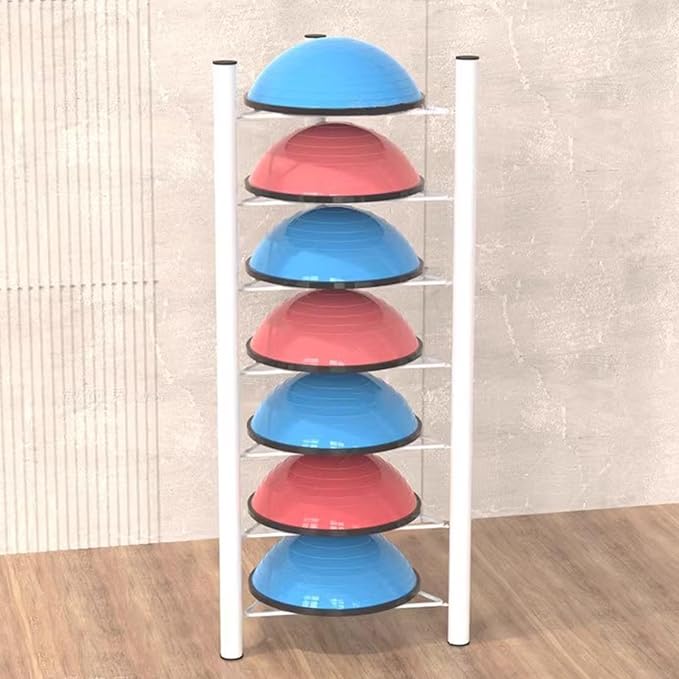 Basketball Organizer Display Rack 1.9 1.7 1.5 1.2 M Tall Half Balance Ball Holder, Stability Organizer for Bosu Slam Bowling Medicine Balls, Save Space (White 7)