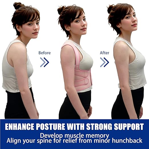 Posture Corrector for Women and Men - Adjustable Back Brace for Pain Relief - Enhances Posture and Provides Lumbar Support - Upper and Lower Back Straightener - Breathable Back Support (Pink, X-Large)