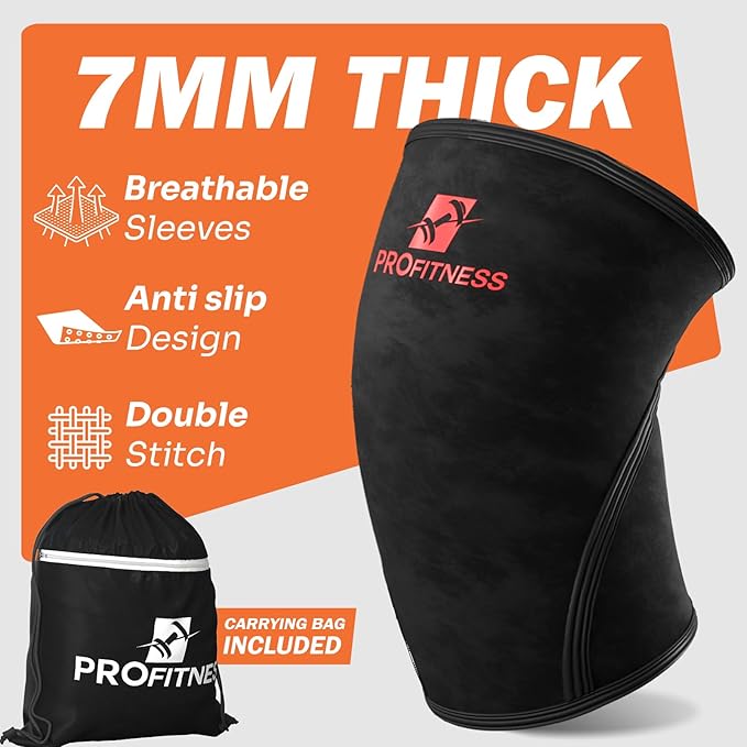 ProFitness Knee Sleeves Weightlifting Men & Women - 7mm Thick Premium Neoprene Weight Lifting Knee Sleeve for Women & Men Ideal for Squats, Powerlifting & Deadlift | Squat Knee Sleeves for Men & Women