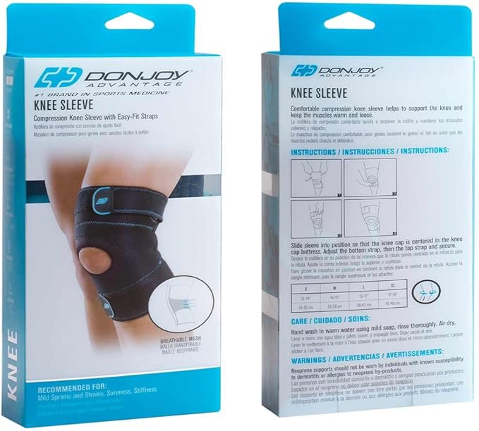 DonJoy Advantage Knee Sleeve for Sprains, Strains, Soreness, Stiffness - Neoprene with Terrycloth Lining for Comfort, Compression, Adjustable Upper, Lower Straps, X-Large fits 17" - 19"