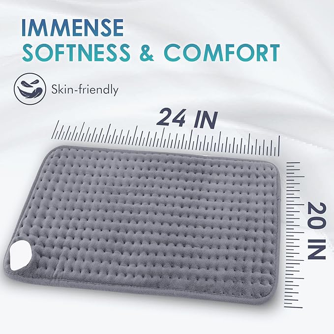 DAILYLIFE Heating Pad for Back Pain Relief, 20" x 24" Electric Heating Pads for Cramps, Back, Shoulder and Neck with 6 Heat Settings, Fast-Heating Technology, Auto Shut Off, UL Certificated, Gray