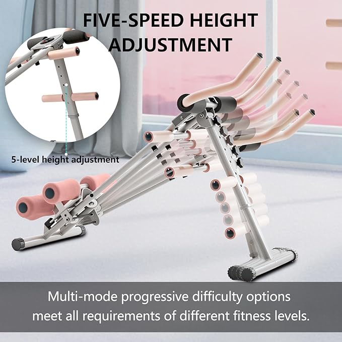 Foldable Ab Workout Machine for Home Gym – Adjustable Core & Waist Trainer for Women, Full Body Abdominal Exercise Equipment with Resistance Bands & LCD Display