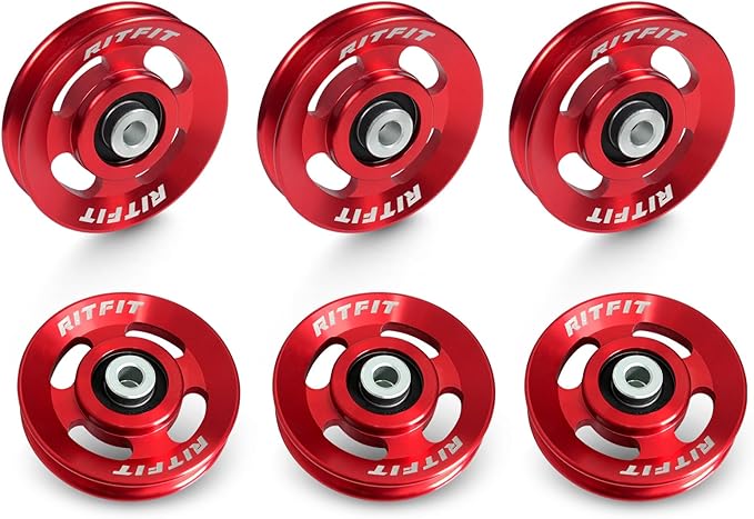 RitFit Aluminum Pulley Wheel for Gym Equipment, 6PCS Set Power Rack Pulley Attachment, 90mm Aluminum Alloy Bearing Gym Pulley Wheel for Home Gym