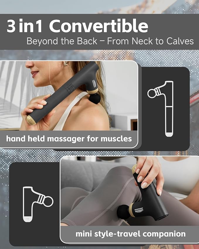 3-in-1 Muscle Massager Gun Deep Tissue with Long Handle, Back Massager for Pain Relief, Handheld Percussion Massager for Shoulder, Arm, Thigh, Waist, Neck